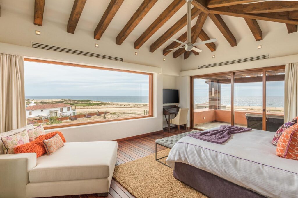Cabo Luxury Coronado The Luna 5 bed home plan. The floor plan boasts a great room with vaulted ceilings over the living/dining area which looks out over the large covered terrace and the hand-made infinity edge pool beyond. The chefs kitchen with huge island with seating boasts Wolf and Sub-Zero appliances. The master and guest master have large ensuite baths w/ shower and tubs, and also both have ocean for sale