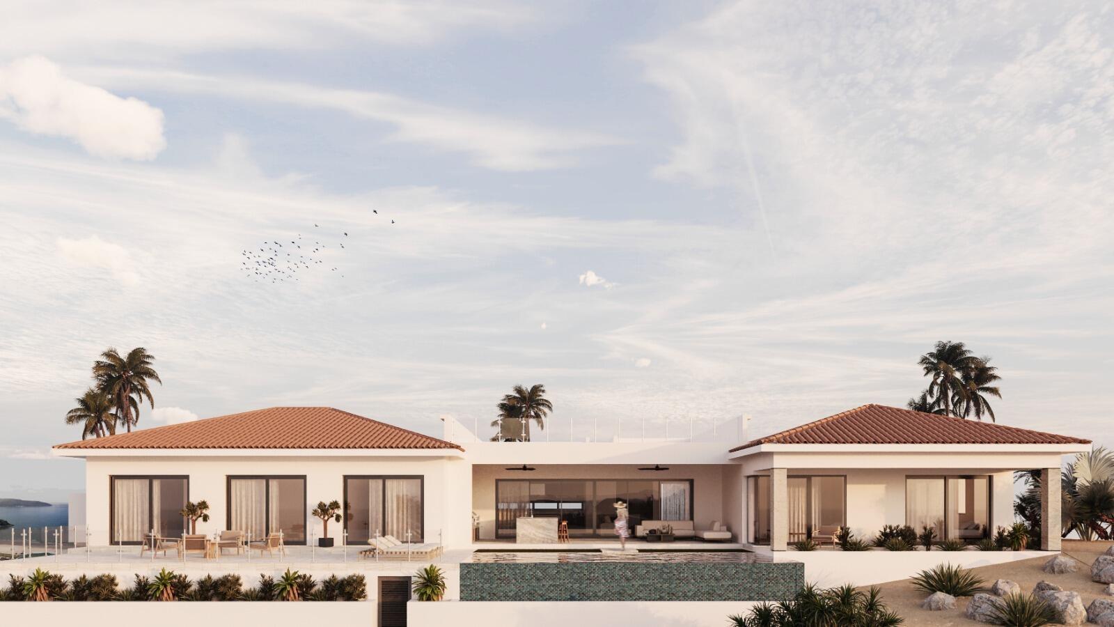 Cabo Luxury El Altillo Casa Nirvana - Pre-Construction in Puerto Los Cabos Golf Club - Estimated Completion November 2026This single-level contemporary residence offers 5 bedrooms, 5.5 baths, TV room, 2-car garage, and covered terrace with BBQ. Designed with Wolf/Sub-Zero appliances, pool, spa, and roof deck with fire pit, Casa Nirvana blends modern comfort with resort-style living. Enjoy 4,413 sq ft of air-conditioned interiors and 9,083 sq ft total construction. Panoramic mountain and golf for sale