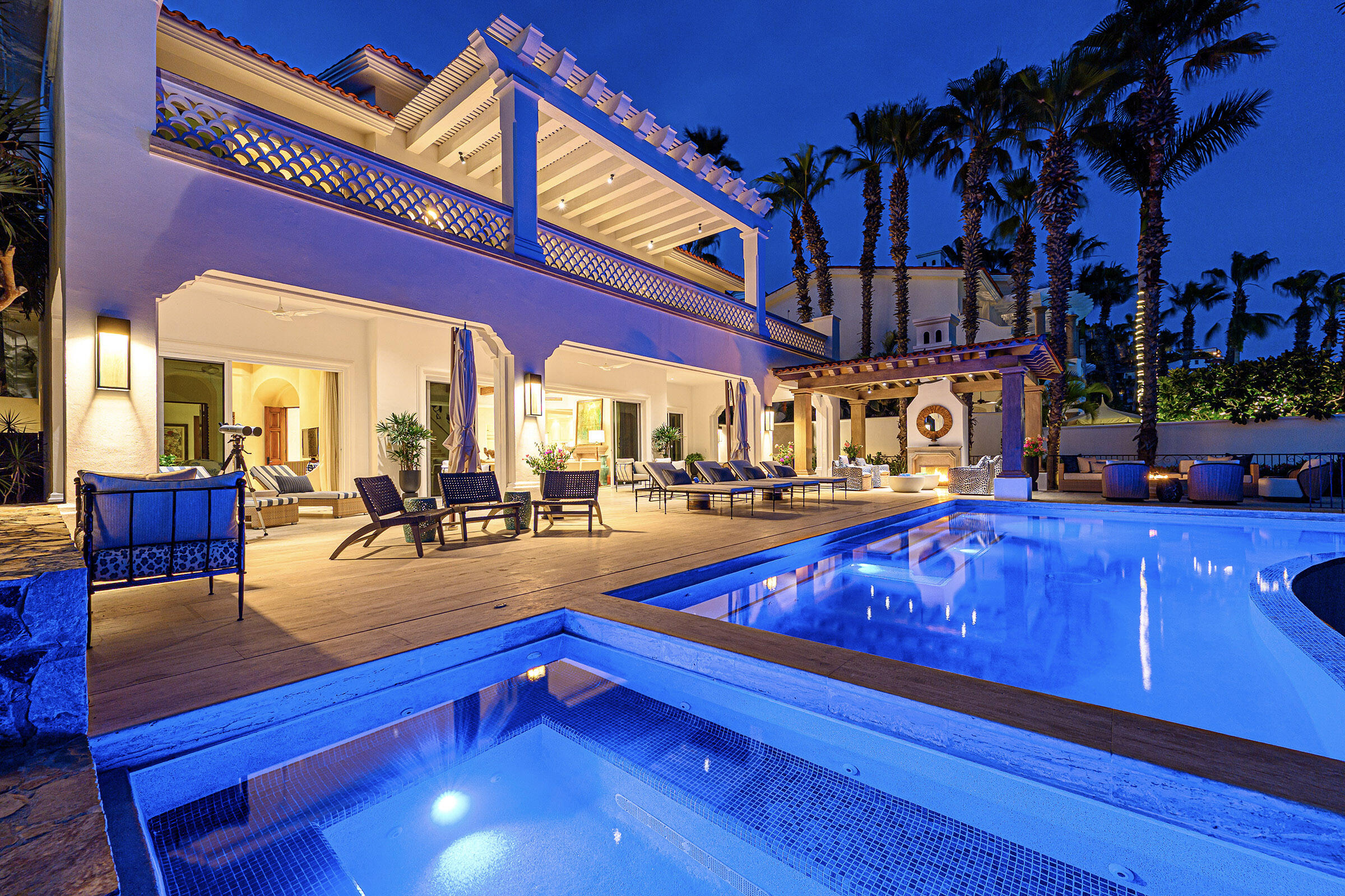Cabo Luxury Park Hyatt Villa Mariposa is a stunning three-bedroom oceanfront retreat designed for those seeking privacy, tranquility, and timeless Baja elegance. Showcasing classic Hacienda-style architecture, the villa features rich wood furnishings, warm finishes, and tasteful pops of color that create an inviting and sophisticated atmosphere throughout.Wake up to the soothing sound of the waves and spend your days enjoying the private pool and hot tub overlooking the Sea of Cortez. The expansive terrace provides the perfect setting for al fresco dining, sunset cocktails, or simply relaxing while watching whales pass by during the season.The gourmet kitchen is equipped with high-end appliances and complemented by a charming breakfast nook. See more... The open-concept living and dining areas seamlessly connect to the spacious terrace, maximizing indoor-outdoor living and capturing breathtaking ocean for sale